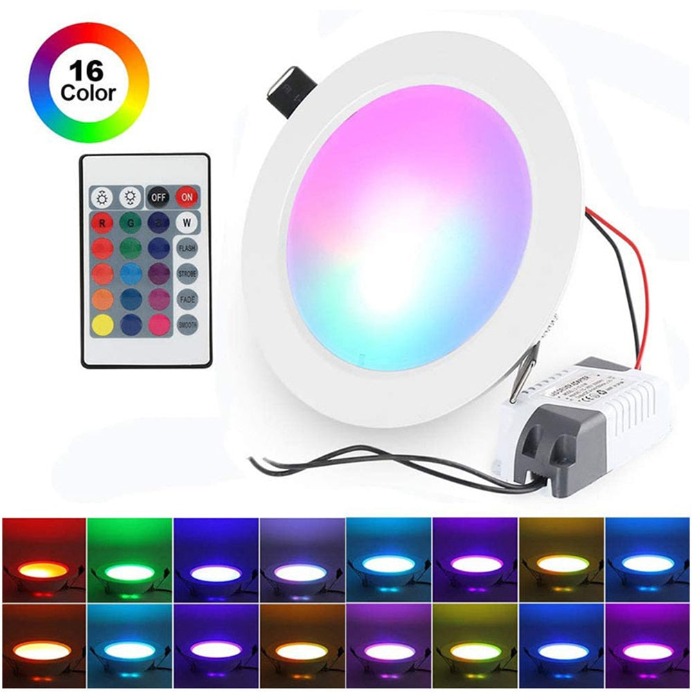 LED Recessed 12W 220V Downlight RGB Round Recessed Lamp (16colors) With Remote Control Led Ceilling Lamp LED Driver Included