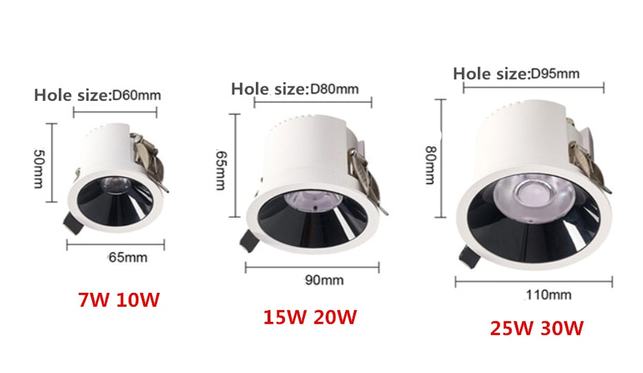 Dimmable waterproof led spot light wall washer COB ceiling light 7W/10W/15W/20W/25W/30W anti-glare aisle downlight spotlight 220v