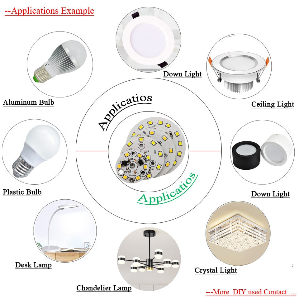 AC220V LED Module 3W5W 7W 9W 12W 15W 18W Downlight PCB Aluminum plate Tinned 20cm Cable SMD2835 Smart IC Driver Ceiling Lamp DIY