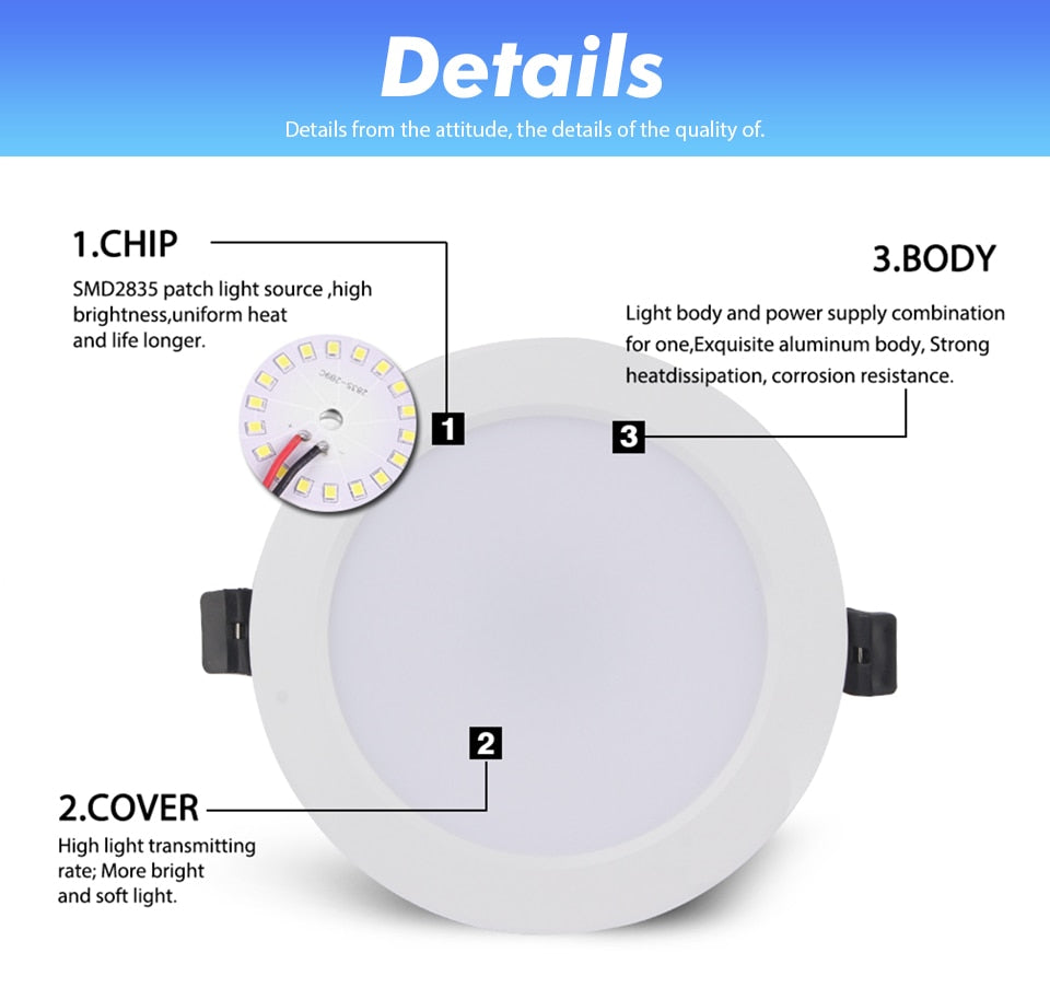LED Downlight 3W 6W 9W 12W 15W 18W 10PCS/LOT Recessed Round LED Ceiling Lamp AC 110V 220V 240V Indoor Warm Cold White Lighting
