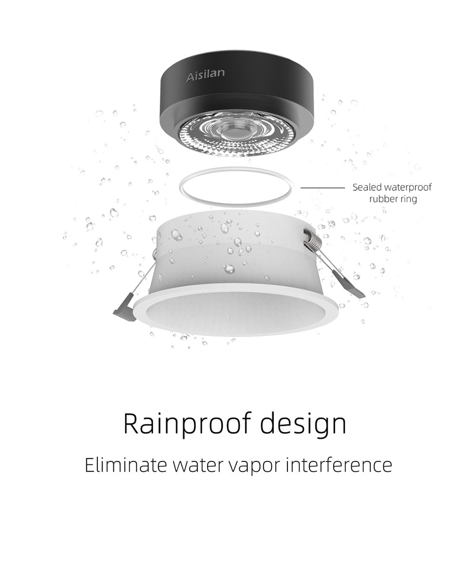 Aislian led Recessed downlight IP65 waterproof ultra-thin large beam angle spot light embedded bathroom shower room toilet