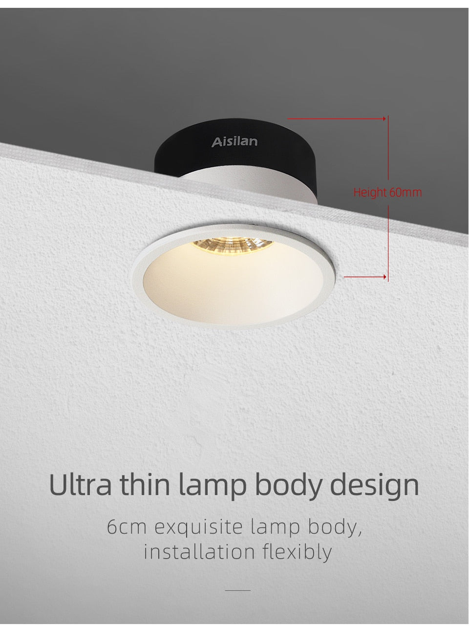 Aislian led Recessed downlight IP65 waterproof ultra-thin large beam angle spot light embedded bathroom shower room toilet