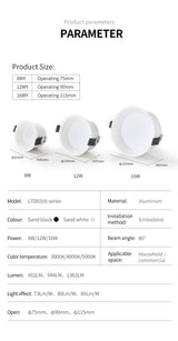 LED Recessed Downlight Indoor Narrow Border Down Light 8W 12W 16W LED Lamp Living Room Aluminum Ceiling High Quality Downlights