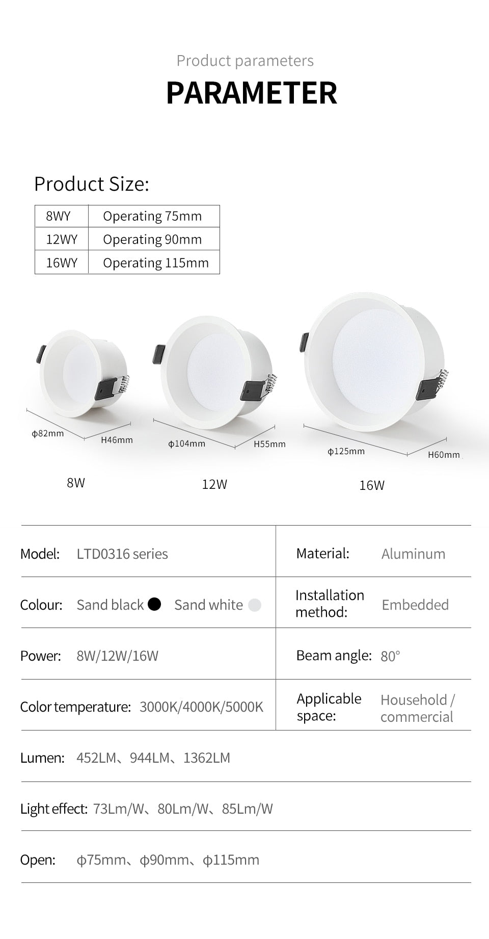 LED Recessed Downlight Indoor Narrow Border Down Light 8W 12W 16W LED Lamp Living Room Aluminum Ceiling High Quality Downlights