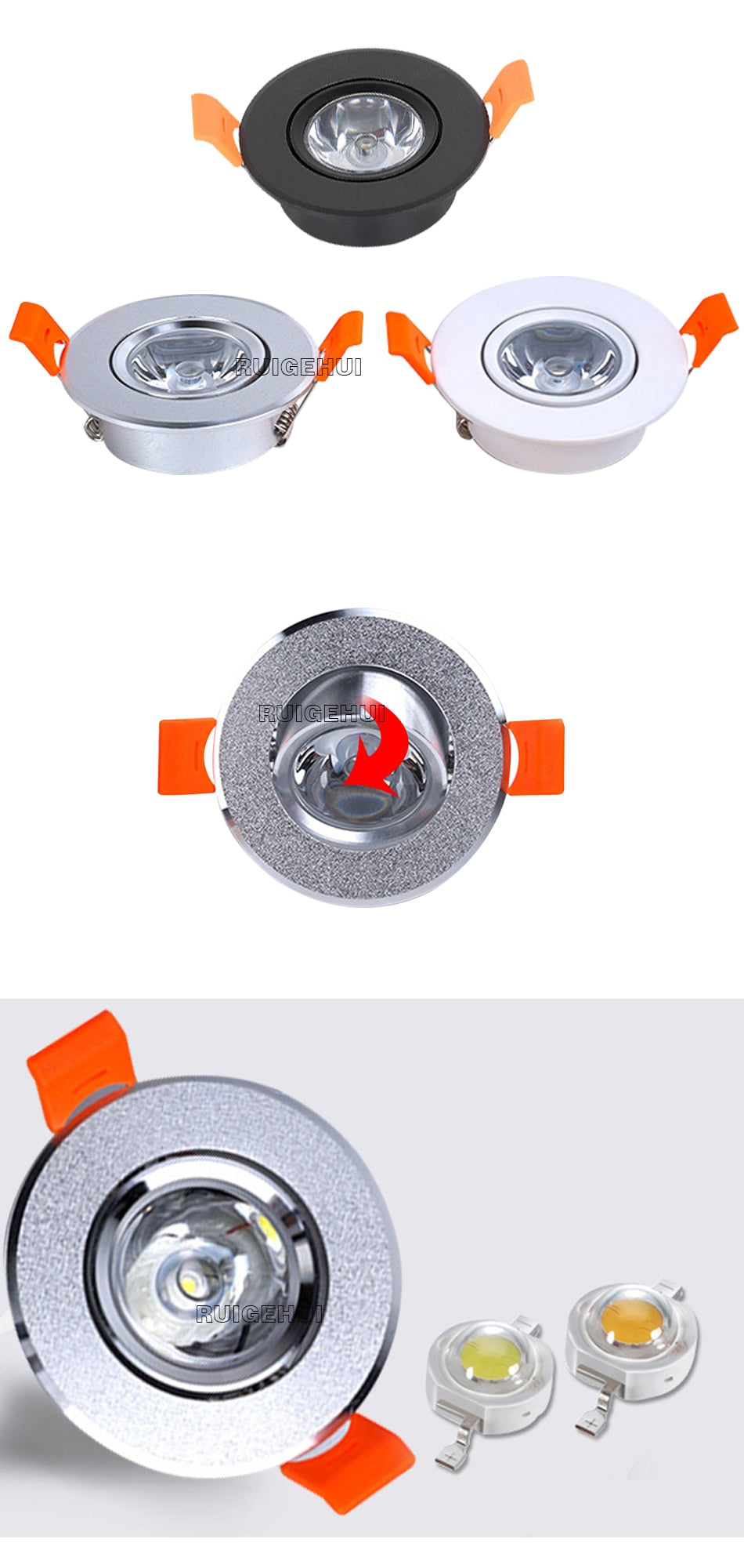 Aluminum Round LED Dimmable Ceiling Downlight 1W 3W AC90-260V DC12V Recessed LED Spot Light Led Bulb Cutout 50mm With Driver