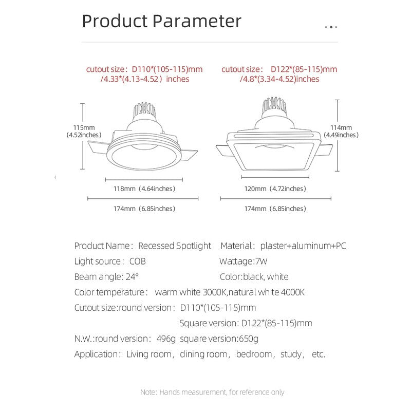 Aisilan led square round borderless recessed downlight embedded plaster lamp ceiling spotlight for household living room aisle