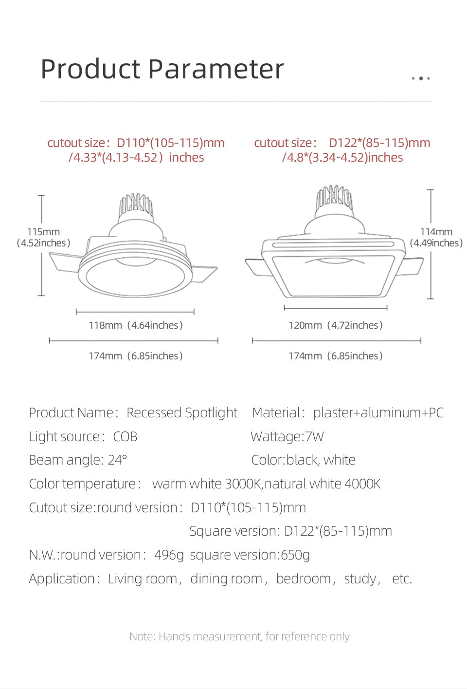 Aisilan led square round borderless recessed downlight embedded plaster lamp ceiling spotlight for household living room aisle