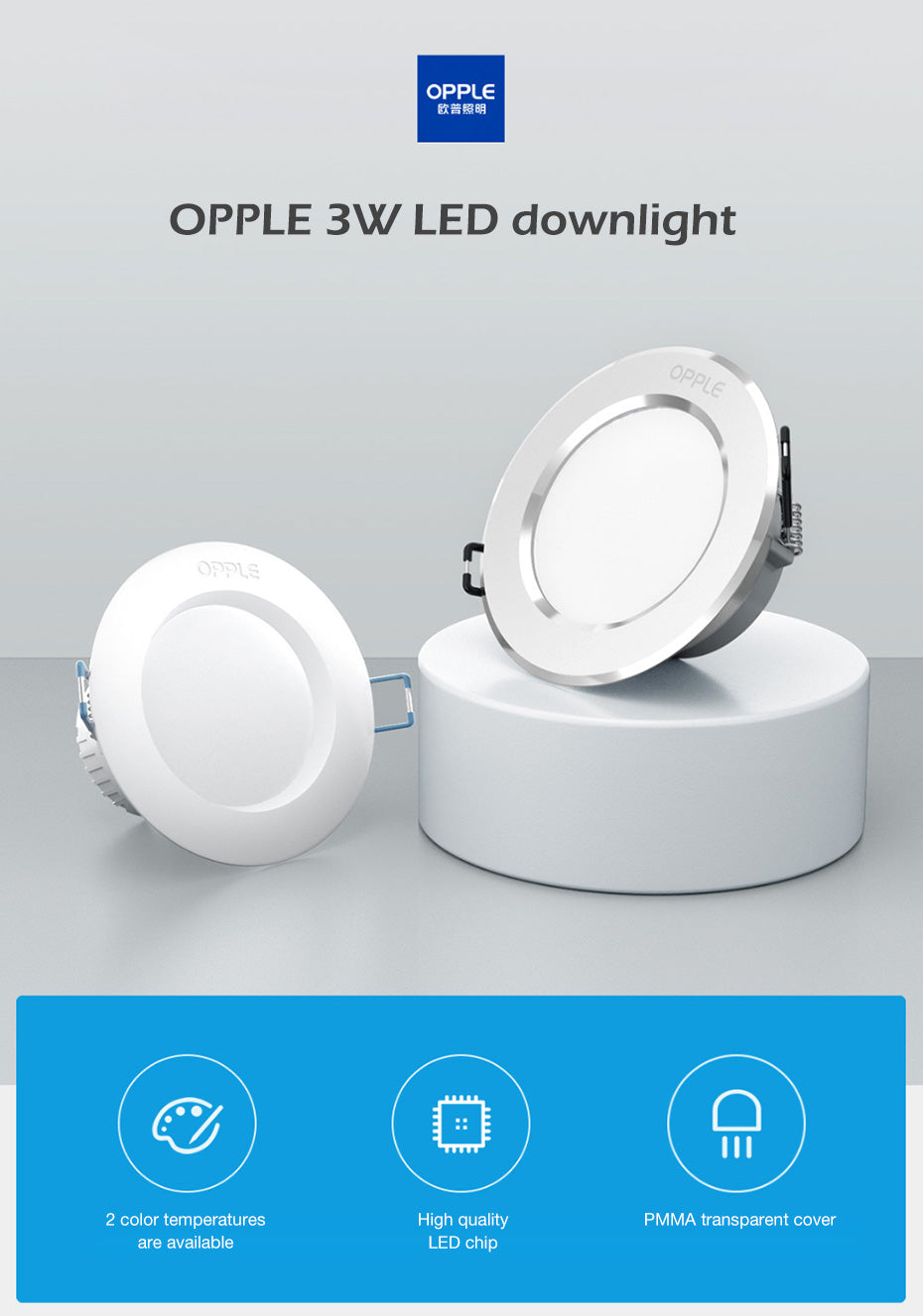 Xaomi OPPLE LED Downlight 3W 120 Degree Round Recessed Lamp Warm/Cool White Led Bulb Bedroom Kitchen Indoor LED Spot Lighting