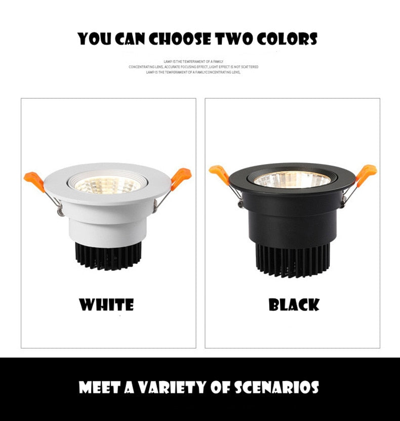 ACETIDE Recessed Dimmable LED Ceiling Light Lamp 3W/ 5W/ 7W/ 9W /12W/ 15W Round COB Spotlight LED Downlights AC85-265V