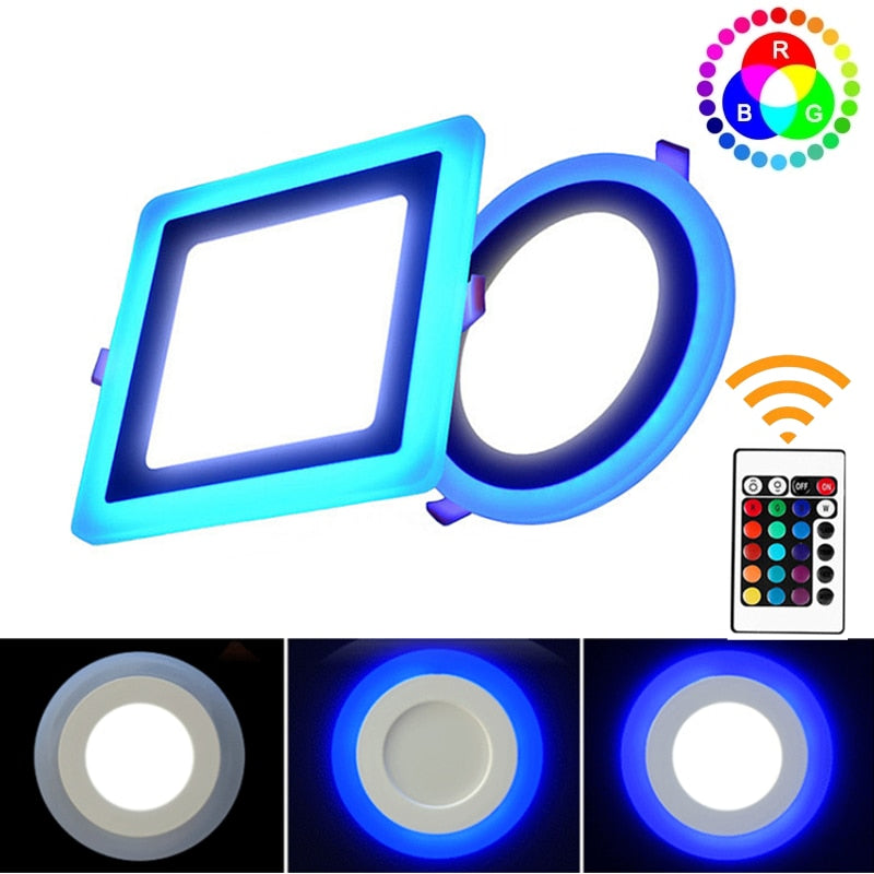 Double Color LED Panel Light Recessed Round/Square Dimmable Downlights 6W 9W 16W White+Blue/RGB Ceiling Spot Lighting AC85-265V