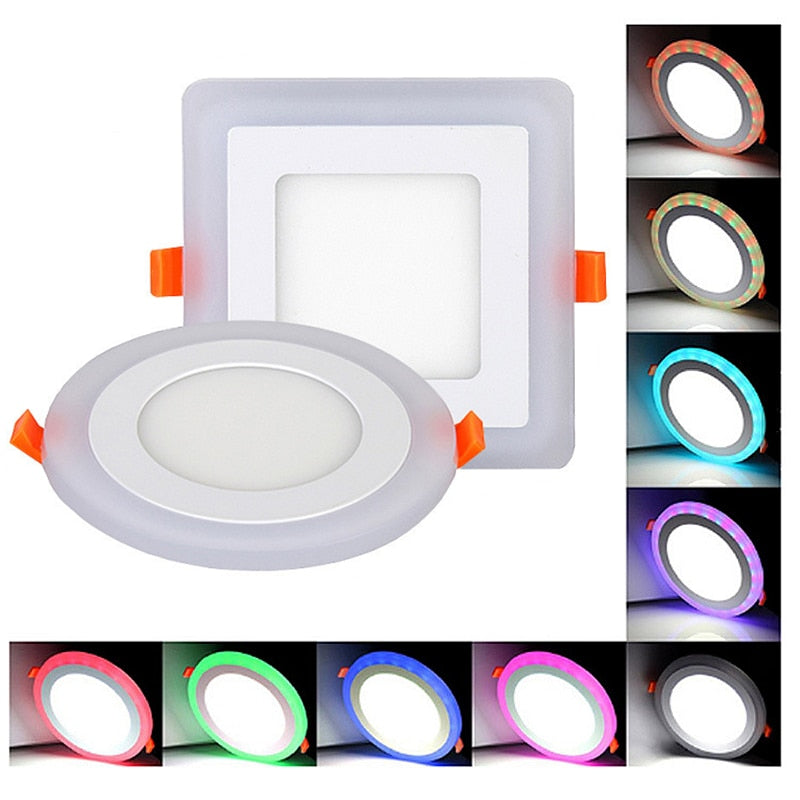 Double Color LED Panel Light Recessed Round/Square Dimmable Downlights 6W 9W 16W White+Blue/RGB Ceiling Spot Lighting AC85-265V