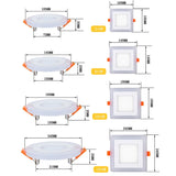 Double Color LED Panel Light Recessed Round/Square Dimmable Downlights 6W 9W 16W White+Blue/RGB Ceiling Spot Lighting AC85-265V