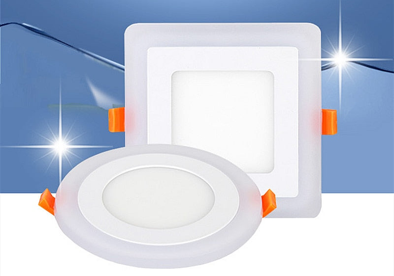 Double Color LED Panel Light Recessed Round/Square Dimmable Downlights 6W 9W 16W White+Blue/RGB Ceiling Spot Lighting AC85-265V