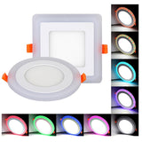 Double Color LED Panel Light Recessed Round/Square Dimmable Downlights 6W 9W 16W White+Blue/RGB Ceiling Spot Lighting AC85-265V