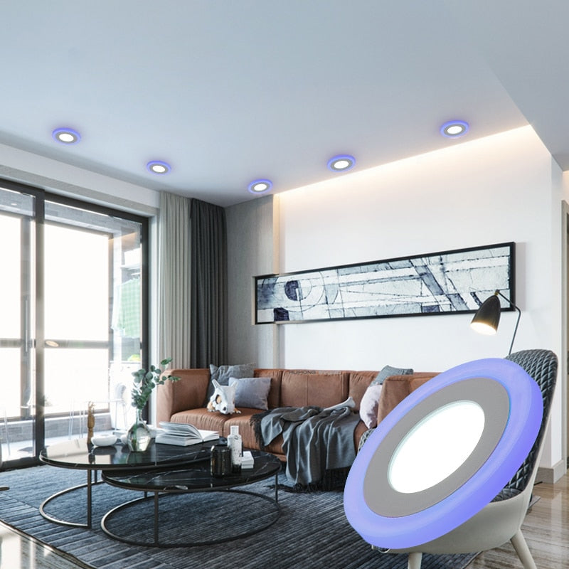 Double Color LED Panel Light Recessed Round/Square Dimmable Downlights 6W 9W 16W White+Blue/RGB Ceiling Spot Lighting AC85-265V