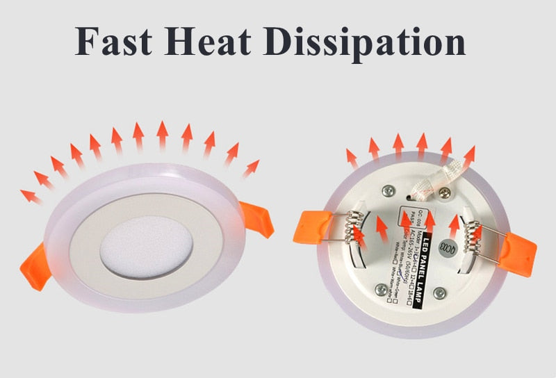 Double Color LED Panel Light Recessed Round/Square Dimmable Downlights 6W 9W 16W White+Blue/RGB Ceiling Spot Lighting AC85-265V