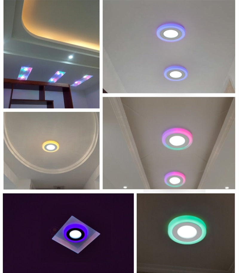 Double Color LED Panel Light Recessed Round/Square Dimmable Downlights 6W 9W 16W White+Blue/RGB Ceiling Spot Lighting AC85-265V