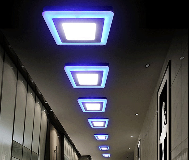 Double Color LED Panel Light Recessed Round/Square Dimmable Downlights 6W 9W 16W White+Blue/RGB Ceiling Spot Lighting AC85-265V