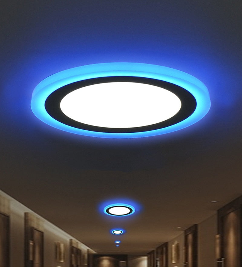 Double Color LED Panel Light Recessed Round/Square Dimmable Downlights 6W 9W 16W White+Blue/RGB Ceiling Spot Lighting AC85-265V