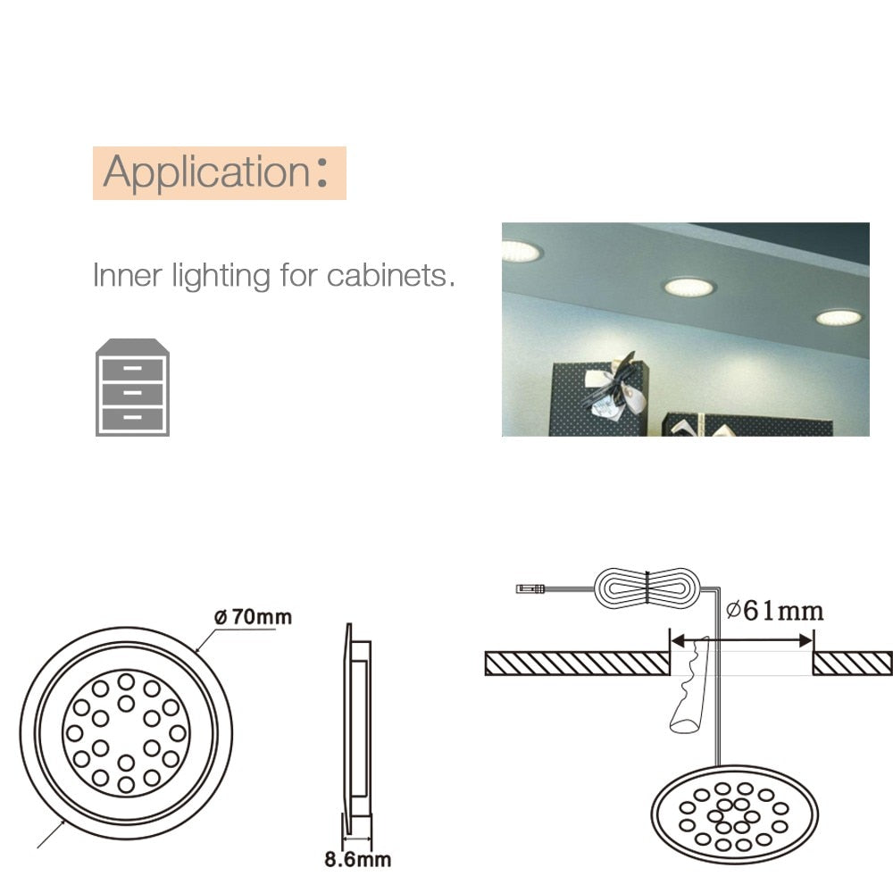 Round Recessed Led spot light 1.5W 12V Led kitchen Spotlight Warm/White home decor cabinet down Light cupboard DC12V wardrobe