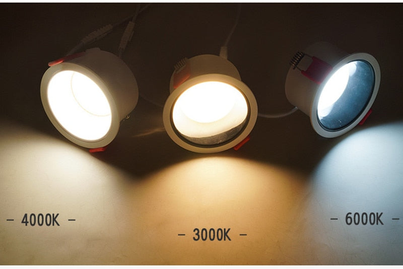 Round Anti-Glare Led SMD2835 Recessed Downlights 7w 12w 15w Dimmable 110v 220v Ceiling Lamp Spotlights for Indoor Lighting