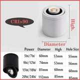 Dimmable Surface Mounted LED COB Downlight 5W/7W/9W/12W LED Lamp AC85V-265V Ceiling Spot Light with LED Driver White/Warm White