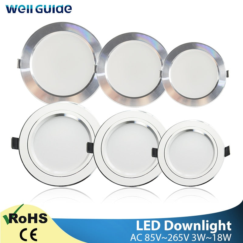 Round LED Downlight 3W 5W 9W 12W 15W 18W Silver White Ultra Thin Aluminum AC110V 220V 240V Round Recessed LED Spot Lighting