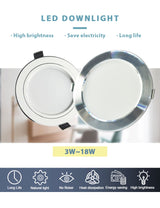Round LED Downlight 3W 5W 9W 12W 15W 18W Silver White Ultra Thin Aluminum AC110V 220V 240V Round Recessed LED Spot Lighting