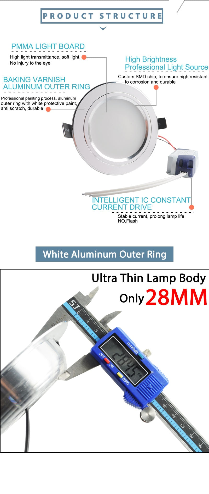 Round LED Downlight 3W 5W 9W 12W 15W 18W Silver White Ultra Thin Aluminum AC110V 220V 240V Round Recessed LED Spot Lighting