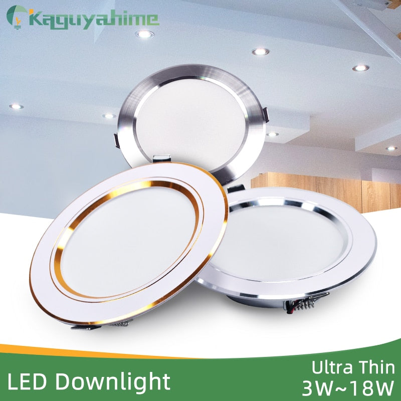 Kaguyahime LED Downlight Lamp 3W 5W 9W 12W 15W 18W 220V Gold/Silver Ultra Thin Down Light Aluminum Round Recessed Spotlight