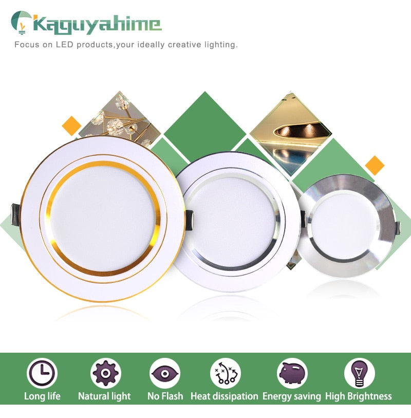 Kaguyahime LED Downlight Lamp 3W 5W 9W 12W 15W 18W 220V Gold/Silver Ultra Thin Down Light Aluminum Round Recessed Spotlight