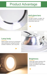 Kaguyahime LED Downlight Lamp 3W 5W 9W 12W 15W 18W 220V Gold/Silver Ultra Thin Down Light Aluminum Round Recessed Spotlight
