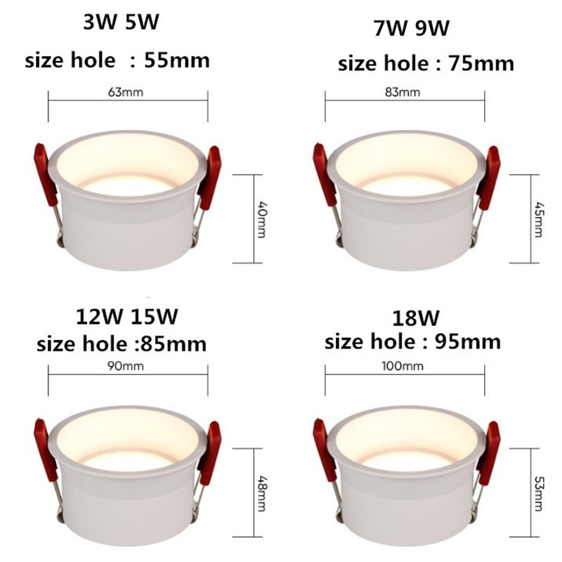 led cob recessed downlight 3w 5 7 12 15 18 white round led ceiling spot light