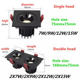 Angle Adjustable Anti-glare Square LED COB Recessed Downlight 7W 9W 12W 15W LED Ceiling Spot Light Kitchen Living room Indoor