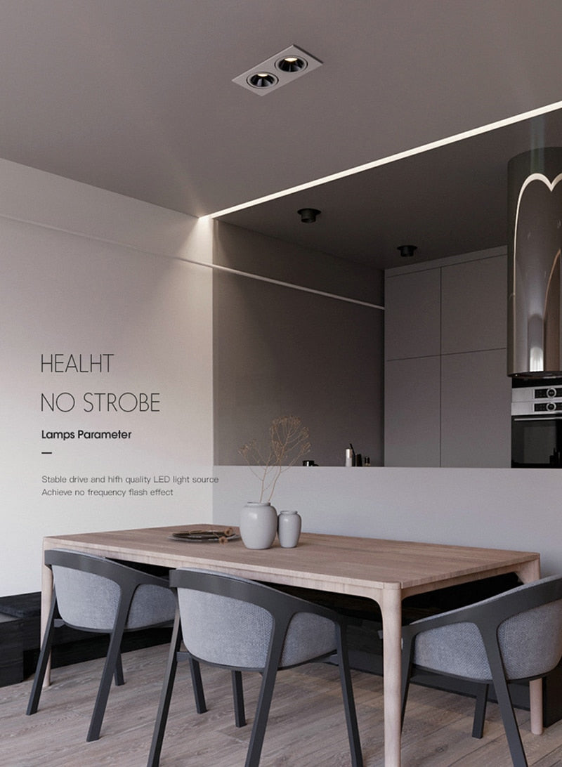 Angle Adjustable Anti-glare Square LED COB Recessed Downlight 7W 9W 12W 15W LED Ceiling Spot Light Kitchen Living room Indoor