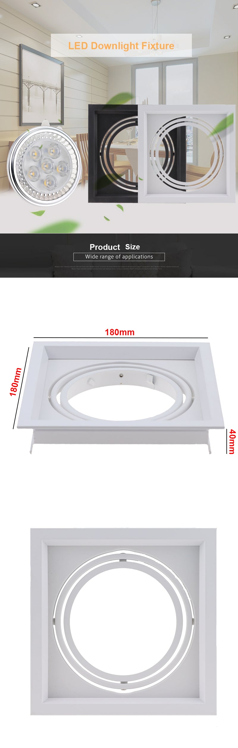 White Square Recessed Downlight Fitting Hole Ceiling AR111 Fitting Aluminum Led Ceiling Spot Down Light Housing
