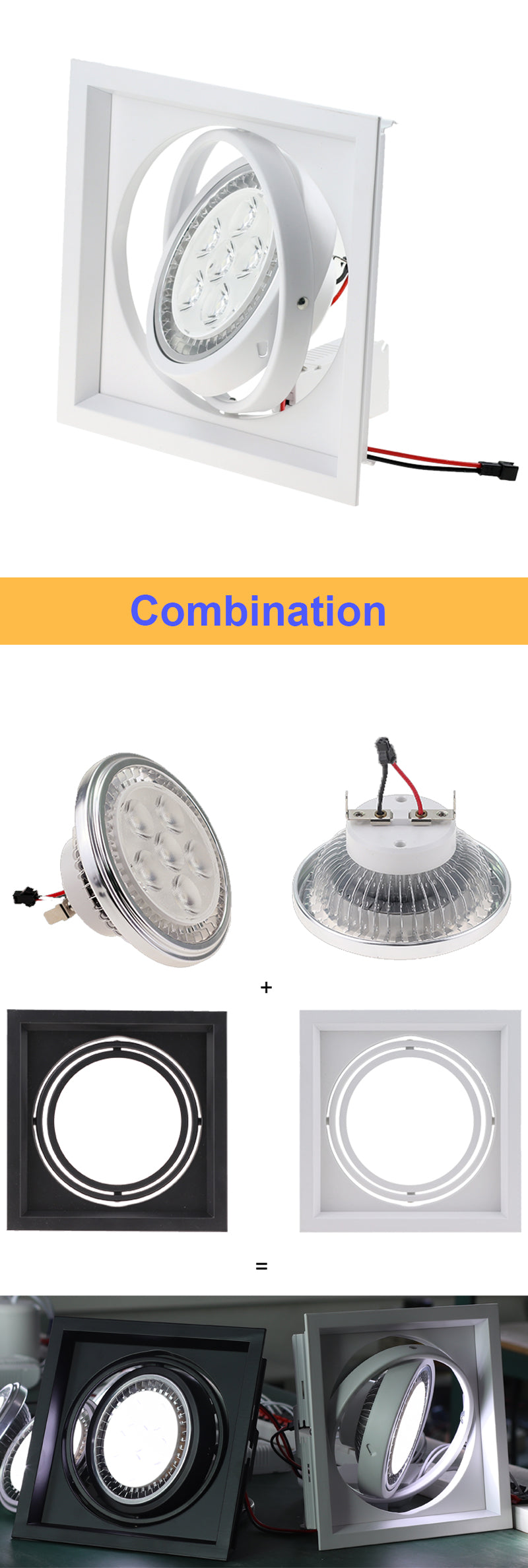 White Square Recessed Downlight Fitting Hole Ceiling AR111 Fitting Aluminum Led Ceiling Spot Down Light Housing