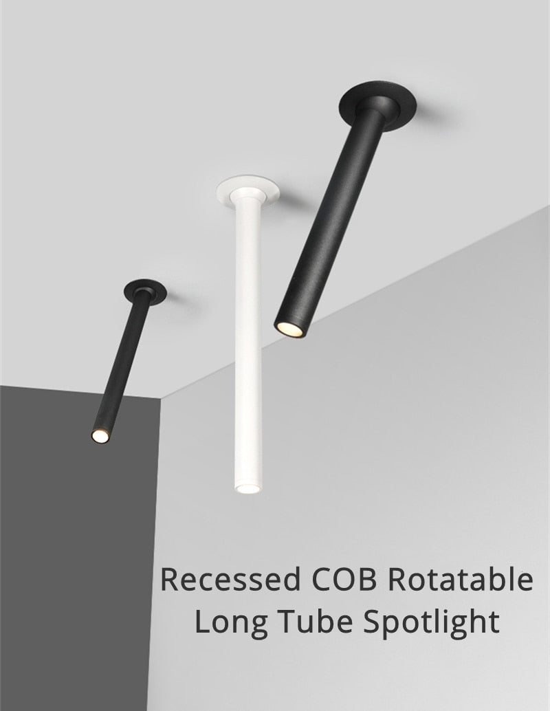 Modern Recessed LED Ceiling Lamp Long Tube 7W COB Dimmable Downlight AC85-265V Rotatable Living Room Aisle Spot Lighting Fixture