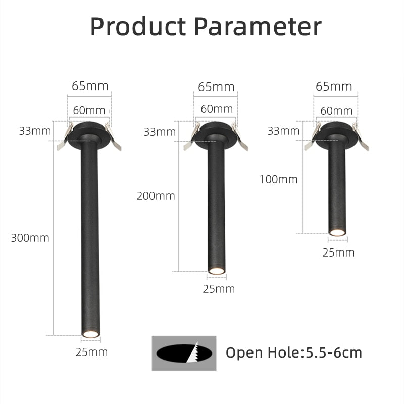 Modern Recessed LED Ceiling Lamp Long Tube 7W COB Dimmable Downlight AC85-265V Rotatable Living Room Aisle Spot Lighting Fixture