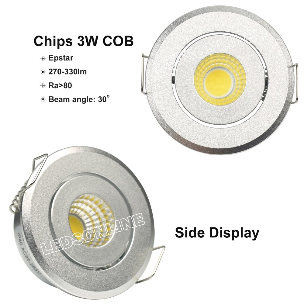 MINI downlights cob with Drivers AC85-265V Showcase Jewery Cabinet Lighting Black White Silver shell led cob downlight 10pcs/lot