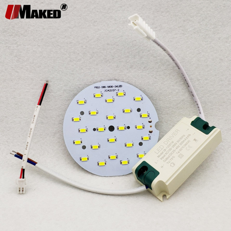 LED PCB+ Driver Kits 1/5sets 12W 18W LED Downlight Aluminum Heatsink SMD5730 110lm/w Round Light Source For Panel Ceiling lamps