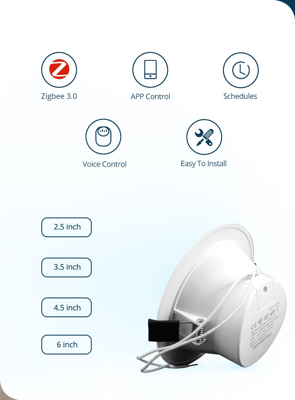 Benexmart Zigbee 3.0 LED Ceiling Light 3.5inch with Dual White Downlight Smart Round Spotlighting Tuya Smartthings Alexa Google