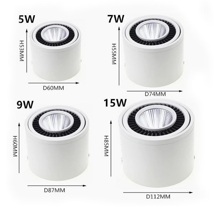 LED Surface Mounted Downlights 5W 7W 9W 15W LED Spot Light 360 Degree Rotating Dimmable Ceiling Lamp with LED Driver