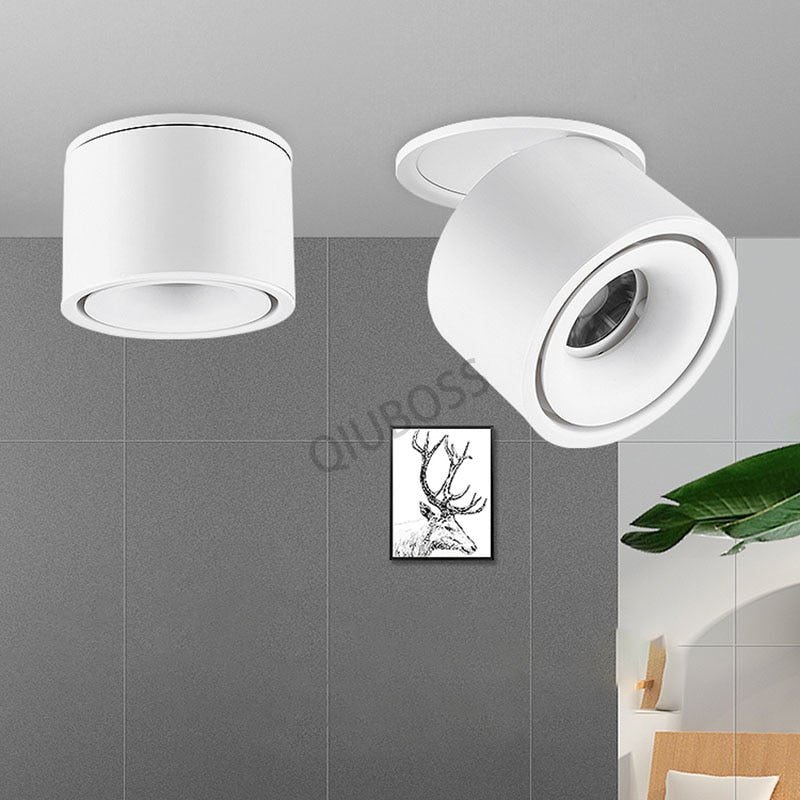 Round Foldable LED Recessed Downlights 5W/7W/9W/12W/15W COB Dimmable LED Ceiling Spotlight Background Lamps for Indoor Lighting