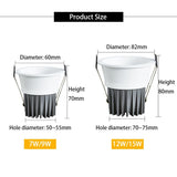 LED Round Recessed Dimmable Downlights 7W/9W/12W/15W COB LED Anti Glare Ceiling Spotlights AC90~260V Background Indoor Lighting