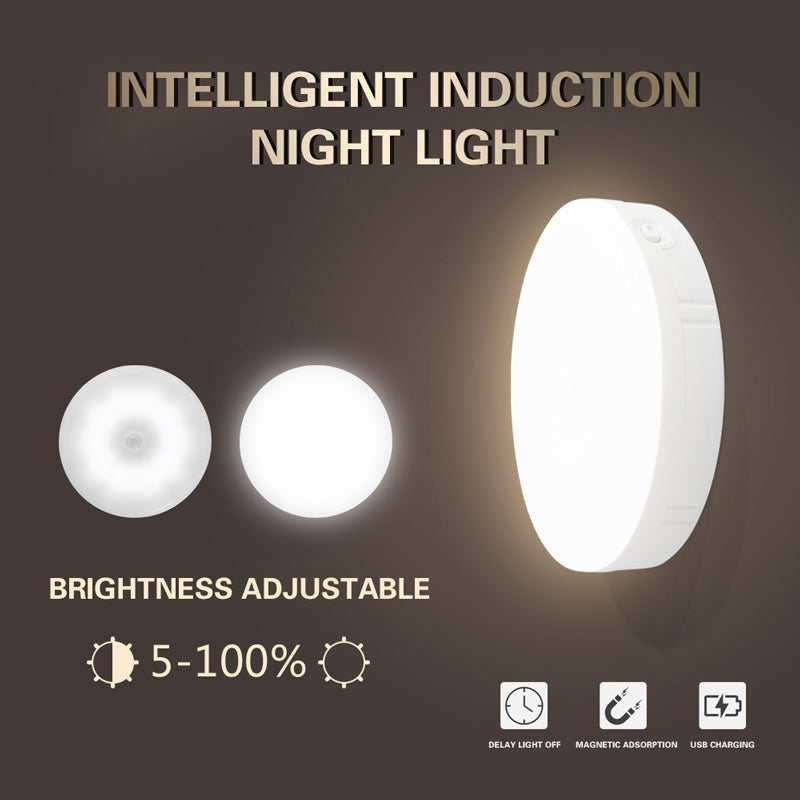 PIR Motion Sensor LED Night Light USB Rechargeable Dimmable Night Lamp for Bedroom Kitchen Cabinet Light Wireless Closet Light