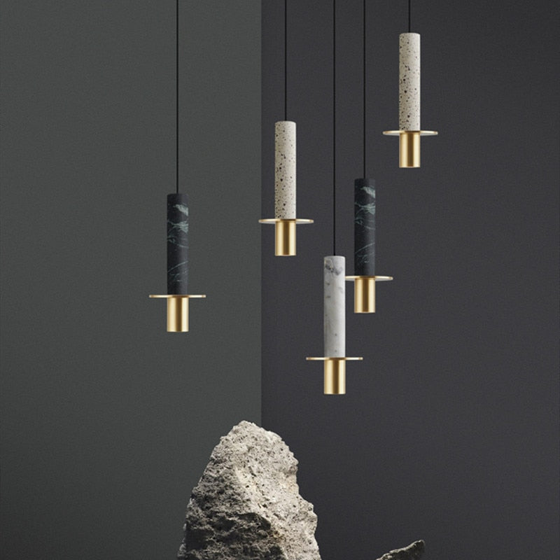 Modern Style Luxury Chandelier Personality Artistic Marble Living Room Lamp Special Cafe Bar Terrazzo Stairs Long LED Downlight