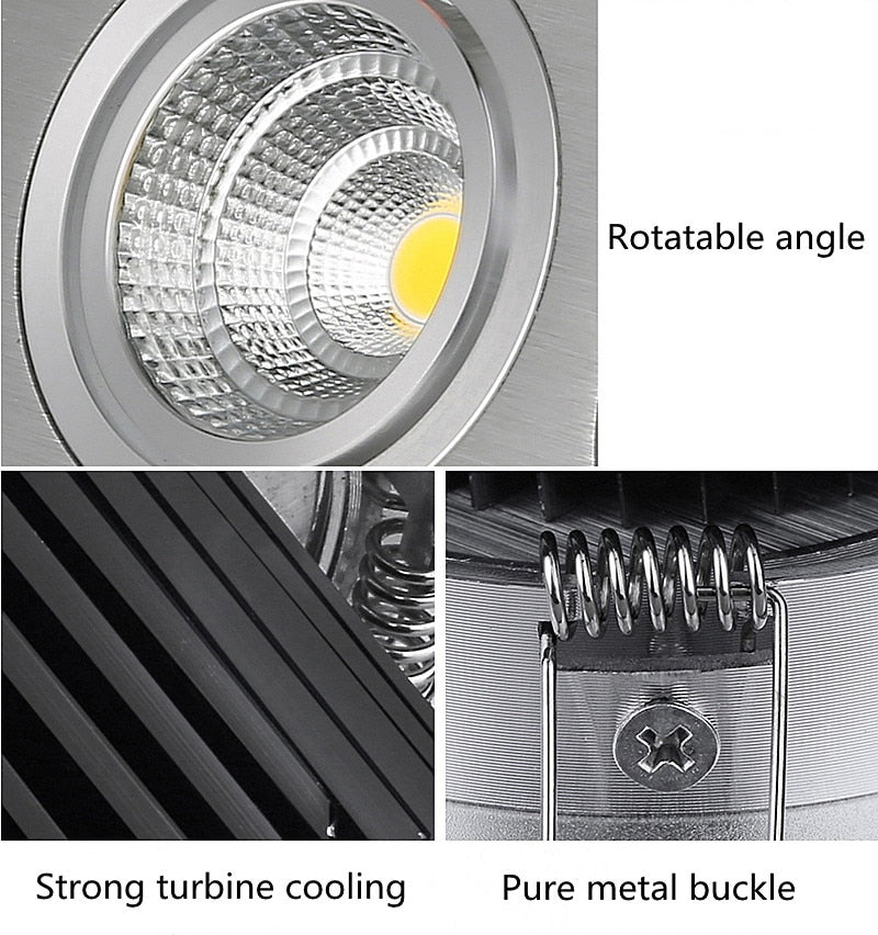 Super Bright LED Recessed Ceiling Lamp Square Downlight COB 7W 12W 24W 36W LED Spot light decoration led light AC 110V 220V