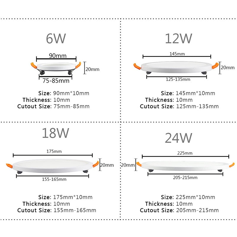 Narrow Frame Led Panel Light 6w 12w 18w 24w Round Square Ultra Thin Led downlight Cold White Warm White Indoor Lighting