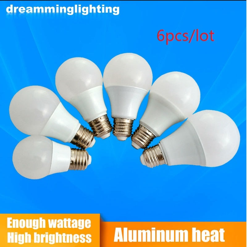 LED lights E27/B22 110v/220v 6pcs/tos aluminum base downlight 6w 9w 12w 15w 18w 21w cold and warm white replacement bulb